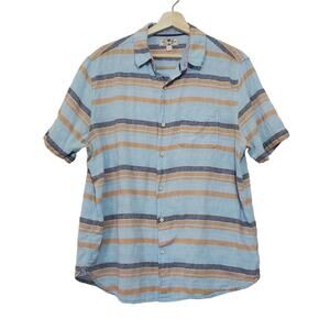 True Grit Linen Blend Baja Stripe Button Front Short Sleeve Sport Shirt